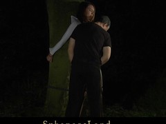This serf hotty is bound and immobilized by a tree in the woods for a kinky servitude play. The harsh slapping makes her struggle but the ache is so exhausting that that babe surrender beneath master’s domination